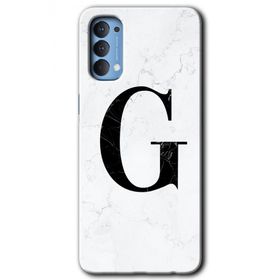 Oppo Reno 4 Beyaz Mermer Desenli G Harfi Baskılı Uyumlu Silikon Kılıf