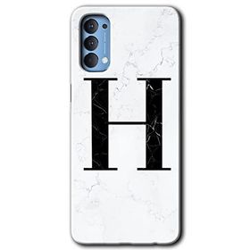Oppo Reno 4 Beyaz Mermer Desenli H Harfi Baskılı Uyumlu Silikon Kılıf