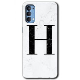 Oppo Reno 4 Beyaz Mermer Desenli H Harfi Baskılı Uyumlu Silikon Kılıf