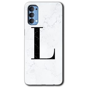 Oppo Reno 4 Beyaz Mermer Desenli L Harfi Baskılı Uyumlu Silikon Kılıf