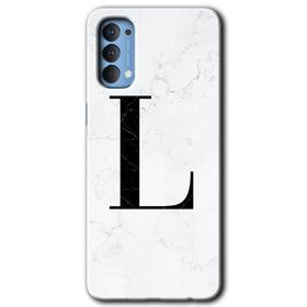 Oppo Reno 4 Beyaz Mermer Desenli L Harfi Baskılı Uyumlu Silikon Kılıf