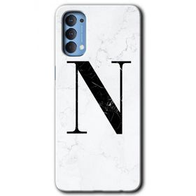 Oppo Reno 4 Beyaz Mermer Desenli N Harfi Baskılı Uyumlu Silikon Kılıf