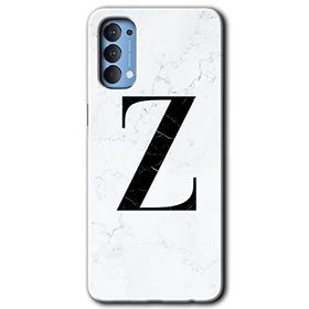 Oppo Reno 4 Beyaz Mermer Desenli Z Harfi Baskılı Uyumlu Silikon Kılıf