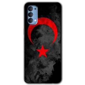 Oppo Reno 4 Black Ayyıldız Baskılı Uyumlu Silikon Kılıf