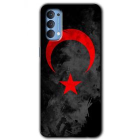 Oppo Reno 4 Black Ayyıldız Baskılı Uyumlu Silikon Kılıf
