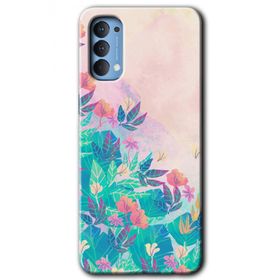 Oppo Reno 4 Çizim Yapraklar Baskılı Uyumlu Silikon Kılıf
