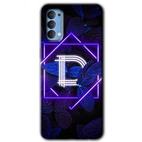 Oppo Reno 4 Dark Neon Yaprak D Harfi Baskılı Uyumlu Silikon Kılıf