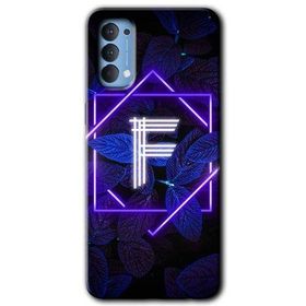 Oppo Reno 4 Dark Neon Yaprak F Harfi Baskılı Uyumlu Silikon Kılıf