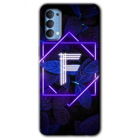 Oppo Reno 4 Dark Neon Yaprak F Harfi Baskılı Uyumlu Silikon Kılıf