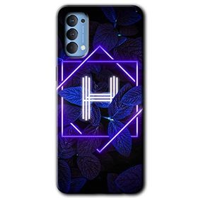 Oppo Reno 4 Dark Neon Yaprak H Harfi Baskılı Uyumlu Silikon Kılıf