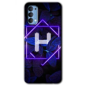 Oppo Reno 4 Dark Neon Yaprak H Harfi Baskılı Uyumlu Silikon Kılıf