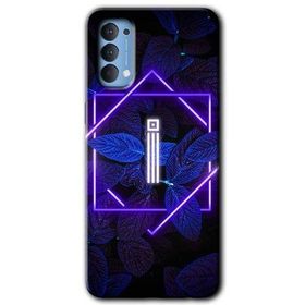 Oppo Reno 4 Dark Neon Yaprak İ Harfi Baskılı Uyumlu Silikon Kılıf