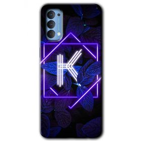 Oppo Reno 4 Dark Neon Yaprak K Harfi Baskılı Uyumlu Silikon Kılıf