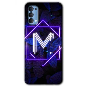 Oppo Reno 4 Dark Neon Yaprak M Harfi Baskılı Uyumlu Silikon Kılıf