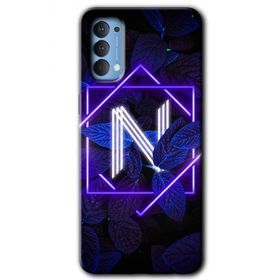 Oppo Reno 4 Dark Neon Yaprak N Harfi Baskılı Uyumlu Silikon Kılıf