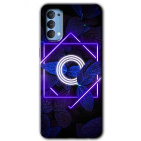 Oppo Reno 4 Dark Neon Yaprak O Harfi Baskılı Uyumlu Silikon Kılıf