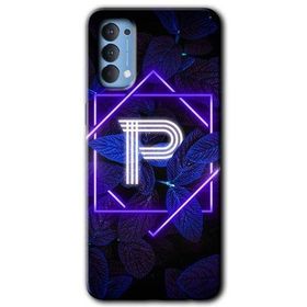 Oppo Reno 4 Dark Neon Yaprak P Harfi Baskılı Uyumlu Silikon Kılıf
