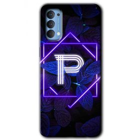 Oppo Reno 4 Dark Neon Yaprak P Harfi Baskılı Uyumlu Silikon Kılıf