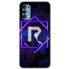 Oppo Reno 4 Dark Neon Yaprak R Harfi Baskılı Uyumlu Silikon Kılıf