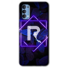 Oppo Reno 4 Dark Neon Yaprak R Harfi Baskılı Uyumlu Silikon Kılıf
