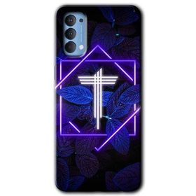 Oppo Reno 4 Dark Neon Yaprak T Harfi Baskılı Uyumlu Silikon Kılıf