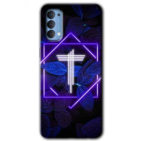 Oppo Reno 4 Dark Neon Yaprak T Harfi Baskılı Uyumlu Silikon Kılıf