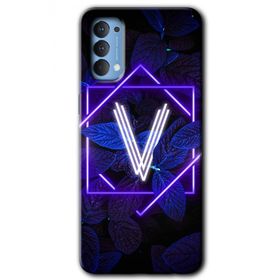 Oppo Reno 4 Dark Neon Yaprak V Harfi Baskılı Uyumlu Silikon Kılıf