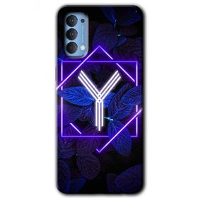 Oppo Reno 4 Dark Neon Yaprak Y Harfi Baskılı Uyumlu Silikon Kılıf