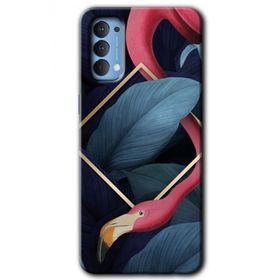 Oppo Reno 4 Flamingo Yaprak Baskılı Uyumlu Silikon Kılıf