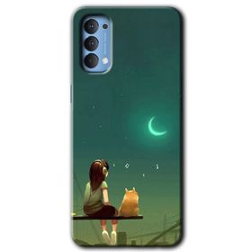 Oppo Reno 4 Kedili Kız Baskılı Uyumlu Silikon Kılıf