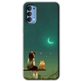 Oppo Reno 4 Kedili Kız Baskılı Uyumlu Silikon Kılıf