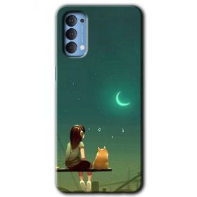 Oppo Reno 4 Kedili Kız Baskılı Uyumlu Silikon Kılıf