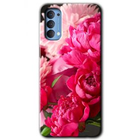 Oppo Reno 4 Kırmızı Beyaz Gül Baskılı Uyumlu Silikon Kılıf