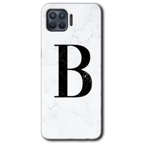 Oppo Reno 4 Lite Beyaz Mermer Desenli B Harfi Baskılı Uyumlu Silikon Kılıf
