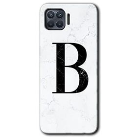 Oppo Reno 4 Lite Beyaz Mermer Desenli B Harfi Baskılı Uyumlu Silikon Kılıf