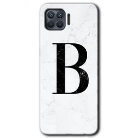 Oppo Reno 4 Lite Beyaz Mermer Desenli B Harfi Baskılı Uyumlu Silikon Kılıf