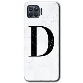 Oppo Reno 4 Lite Beyaz Mermer Desenli D Harfi Baskılı Uyumlu Silikon Kılıf