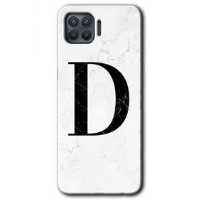 Oppo Reno 4 Lite Beyaz Mermer Desenli D Harfi Baskılı Uyumlu Silikon Kılıf