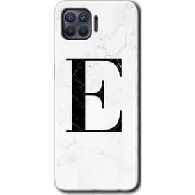 Oppo Reno 4 Lite Beyaz Mermer Desenli E Harfi Baskılı Uyumlu Silikon Kılıf