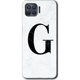 Oppo Reno 4 Lite Beyaz Mermer Desenli G Harfi Baskılı Uyumlu Silikon Kılıf