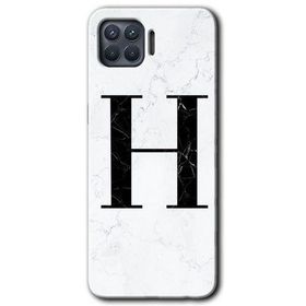 Oppo Reno 4 Lite Beyaz Mermer Desenli H Harfi Baskılı Uyumlu Silikon Kılıf