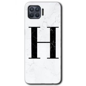 Oppo Reno 4 Lite Beyaz Mermer Desenli H Harfi Baskılı Uyumlu Silikon Kılıf