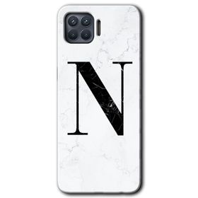 Oppo Reno 4 Lite Beyaz Mermer Desenli N Harfi Baskılı Uyumlu Silikon Kılıf