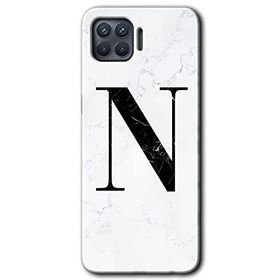 Oppo Reno 4 Lite Beyaz Mermer Desenli N Harfi Baskılı Uyumlu Silikon Kılıf