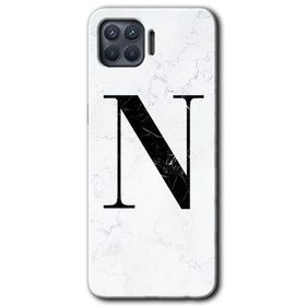 Oppo Reno 4 Lite Beyaz Mermer Desenli N Harfi Baskılı Uyumlu Silikon Kılıf