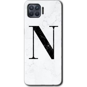 Oppo Reno 4 Lite Beyaz Mermer Desenli N Harfi Baskılı Uyumlu Silikon Kılıf
