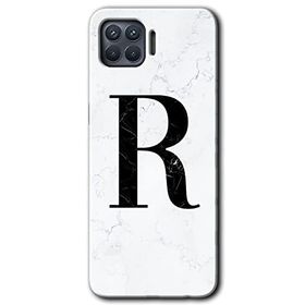 Oppo Reno 4 Lite Beyaz Mermer Desenli R Harfi Baskılı Uyumlu Silikon Kılıf