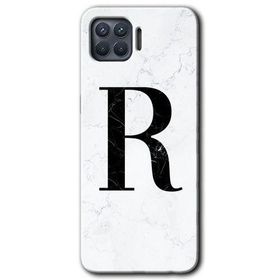 Oppo Reno 4 Lite Beyaz Mermer Desenli R Harfi Baskılı Uyumlu Silikon Kılıf