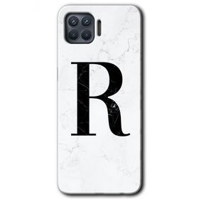 Oppo Reno 4 Lite Beyaz Mermer Desenli R Harfi Baskılı Uyumlu Silikon Kılıf