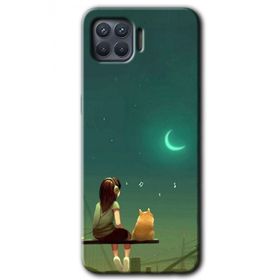 Oppo Reno 4 Lite Kedili Kız Baskılı Uyumlu Silikon Kılıf